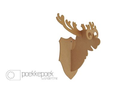 Funny 3D eland muurdecoratie voor je kerst kinderkamer. Knutseldecoratie bestaande uit MDF 4delen.  Formaat: 30 x 30 x 20 cm (h