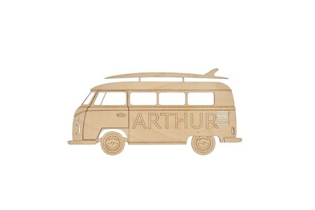 Bestel met de gepaste naam : VW T1 houten surf bus decoratie 35cm b x 17,5cm h x 4 mm d. Kies voor de legendarische volkswagen 