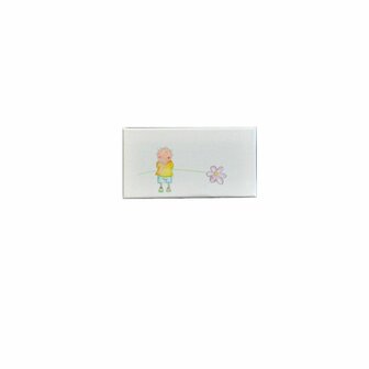 Jongen met een bloem in de hand. Kinderkamer decoratie voor een jongen. Goedkoop schilderijtjes van Rube & Rutje. Leuk schi
