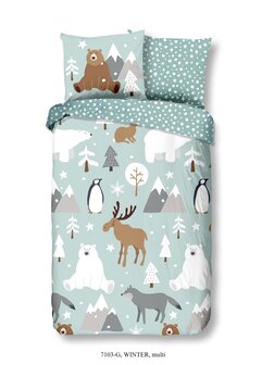 50% solden Kinderkamer winter dekbedovertrek, een dekbedhoes met een print van winter dieren zoals pingu&iuml;ns en rendieren