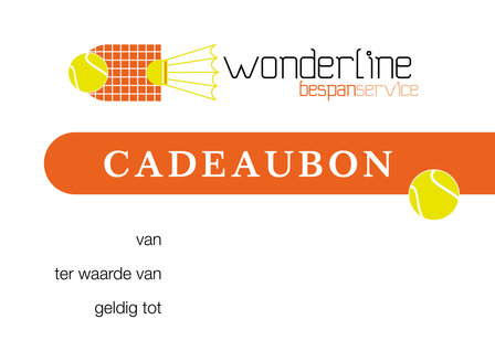 Cadeaubon Bespanservice Wonderline &ndash; Fysieke cadeaubon voor tennis &amp; badmintonliefhebbers.
