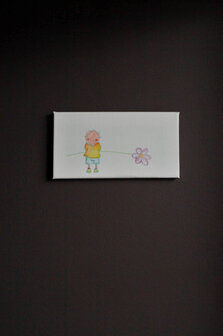 Jongen met een bloem in de hand. Kinderkamer decoratie voor een jongen. Goedkoop schilderijtjes van Rube &amp; Rutje. Leuk schi