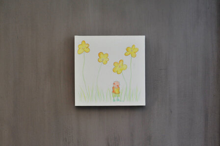 Bloemen kinderkamer decoratie schilderijtje van Rube & Rutje. Leuk schilderij als muurdecoratie voor in je jongens slaapkam